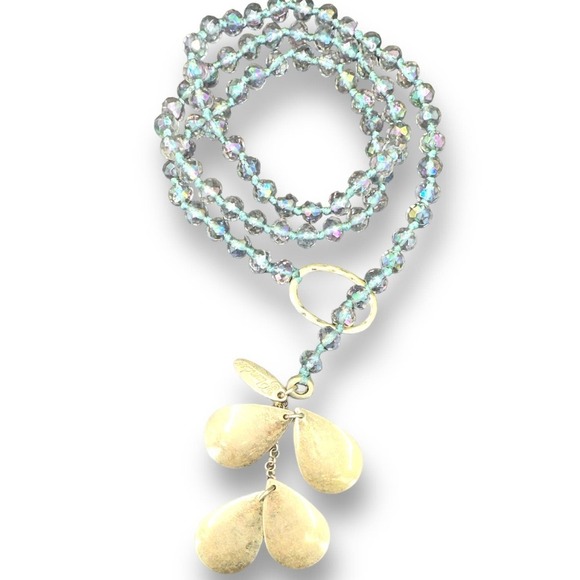 Plunder Beaded Necklace Iridescent Beads Knotted Toggle Clasps Pendant Goldtone - Picture 5 of 7